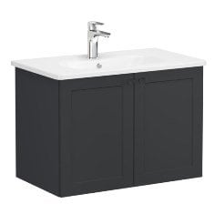 Vitra Root Classic 68719 Lavabo Dolabı, Kapaklı, 80 Cm, Mat Grafit, Yuvarlak Lavabolu